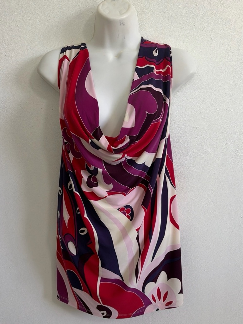 Express Y2K Abstract Swirl Print Cowl Neck Tank Top Purple Red Size L